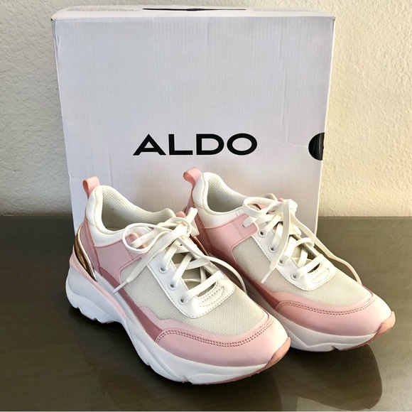 ALDO Azuria Pink, White, and Gold Joggers Sneakers and gel cleaner  - size 7 - Picture 3 of 13